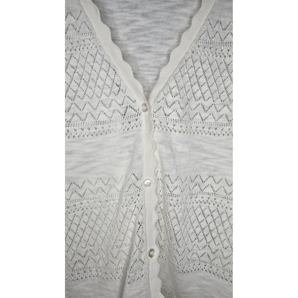 Frye Cream Pointelle Cotton Cardigan Sweater XL Button Front Lightweight Boho - Picture 3 of 9
